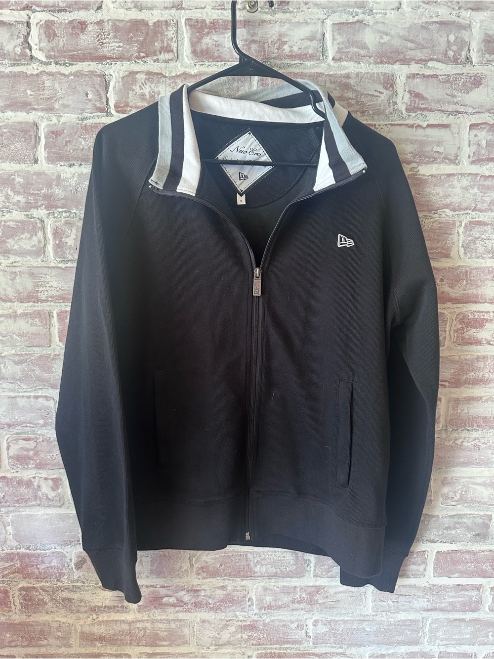 New Era Black Full-Zip Bomber with White-Trim Collar